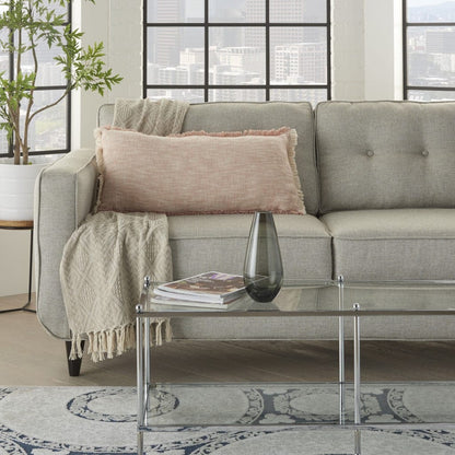 Pink And White Woven Heathered Lumbar Throw Pillow