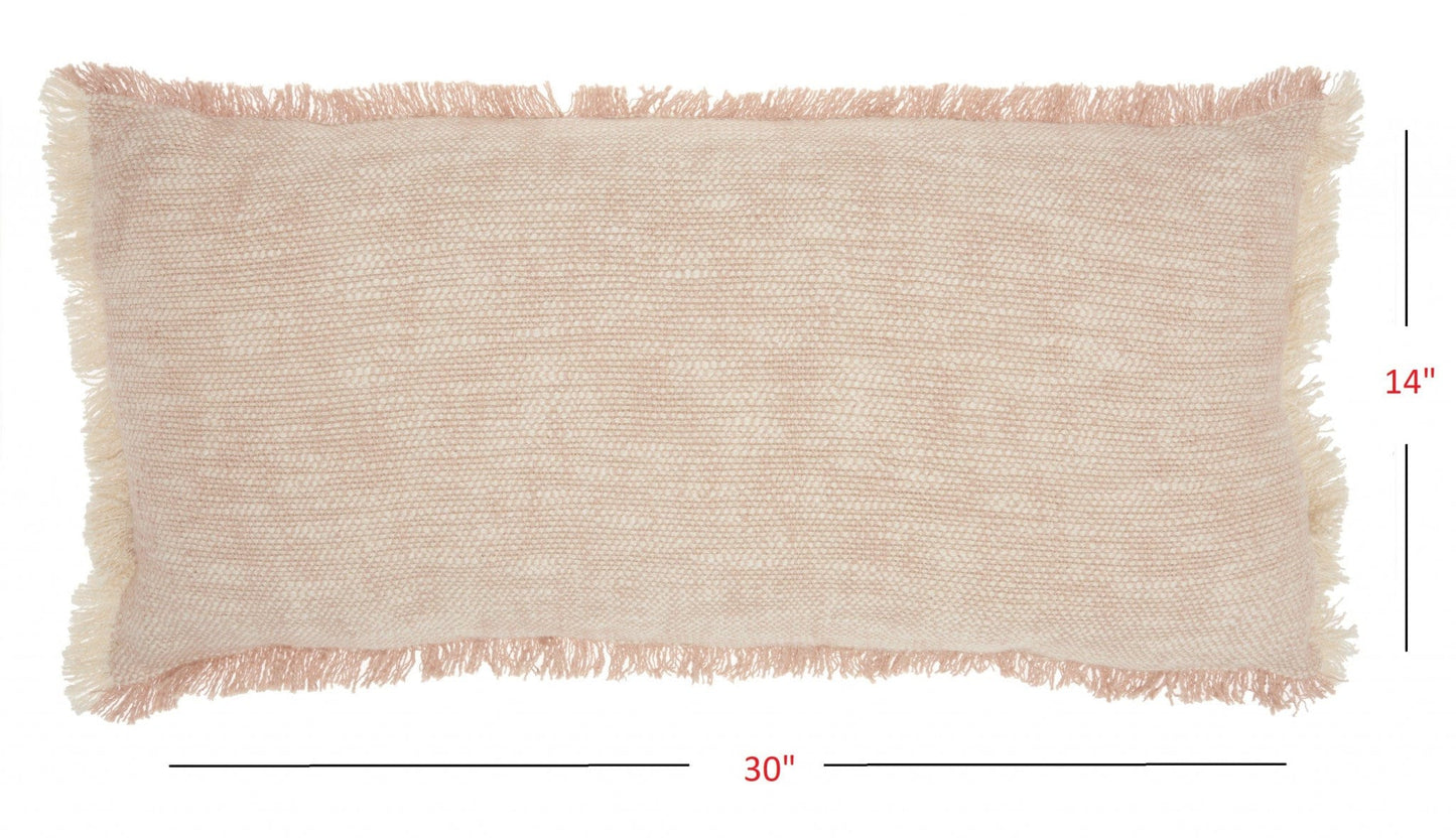 Pink And White Woven Heathered Lumbar Throw Pillow