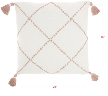 Boho Blush Pink Cotton Accent Throw Pillow