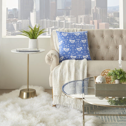 Blue And Ivory Birds And Buds Throw Pillow