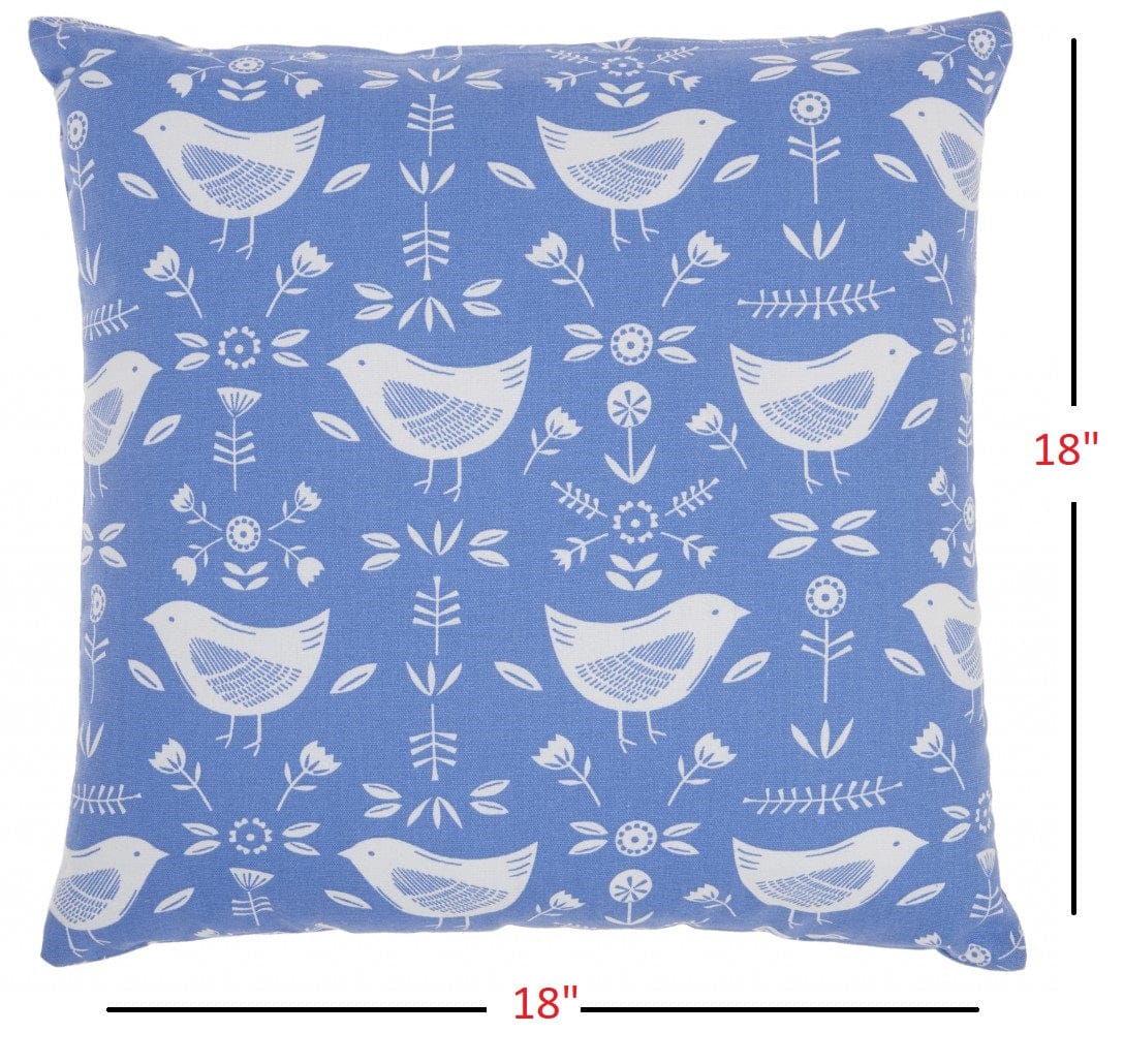 Blue And Ivory Birds And Buds Throw Pillow