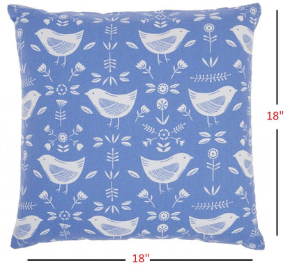 Blue And Ivory Birds And Buds Throw Pillow