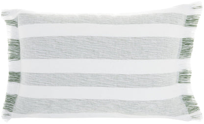 Green And White Stripes Lumbar Throw Pillow