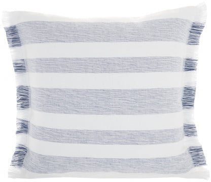 Navy Blue And White Soft Stripes Square Throw Pillow
