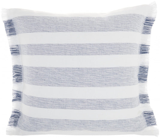 Navy Blue And White Soft Stripes Square Throw Pillow