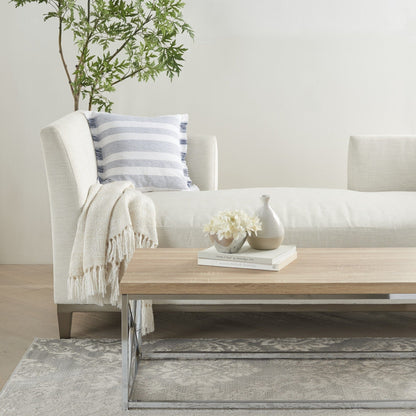 Navy Blue And White Soft Stripes Square Throw Pillow