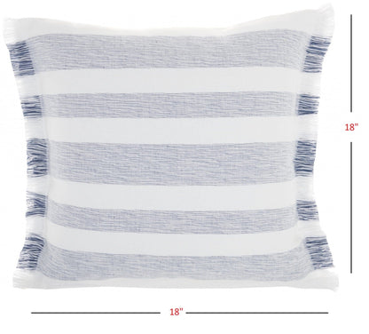 Navy Blue And White Soft Stripes Square Throw Pillow