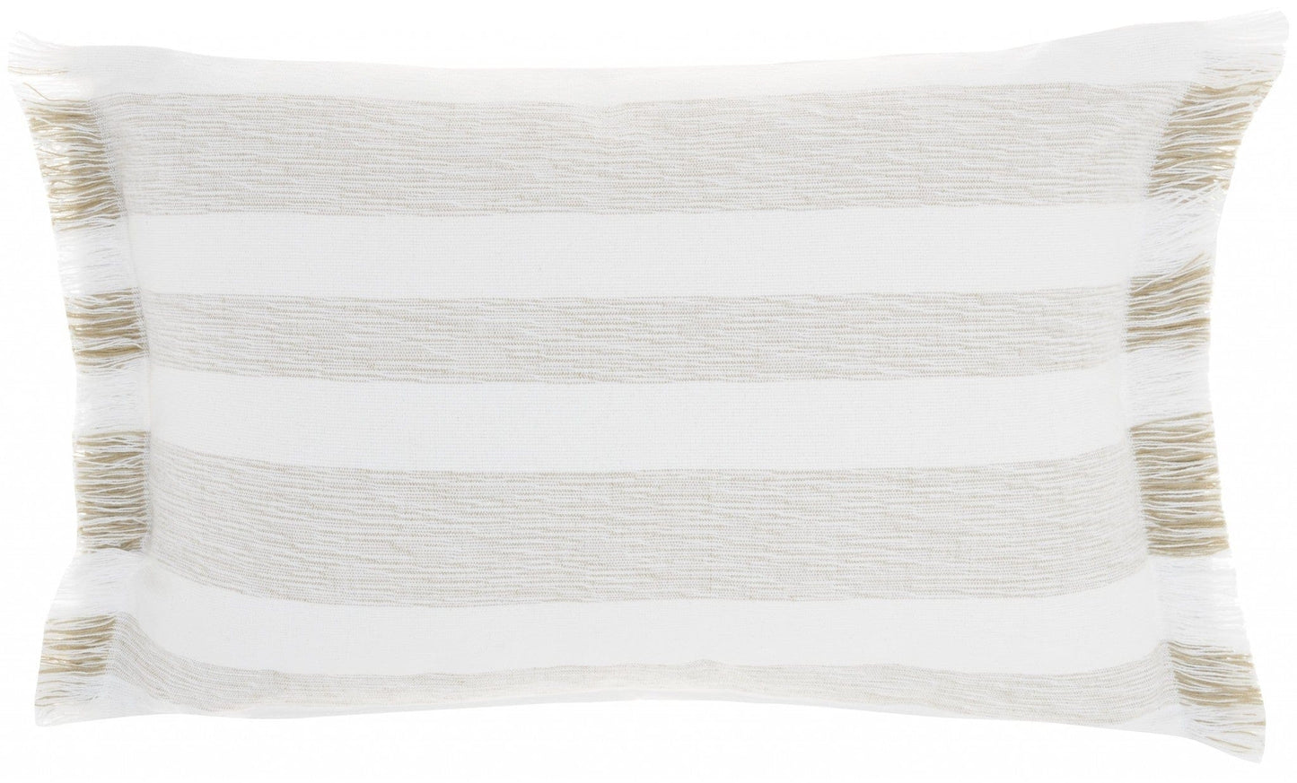 Taupe And White Stripes Lumbar Throw Pillow