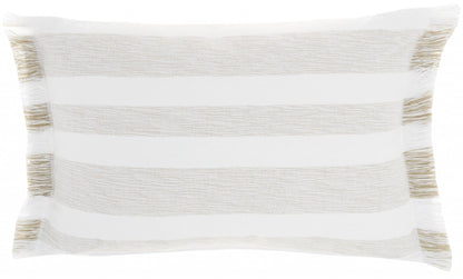 Taupe And White Stripes Lumbar Throw Pillow