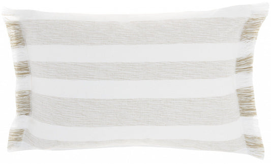 Taupe And White Stripes Lumbar Throw Pillow