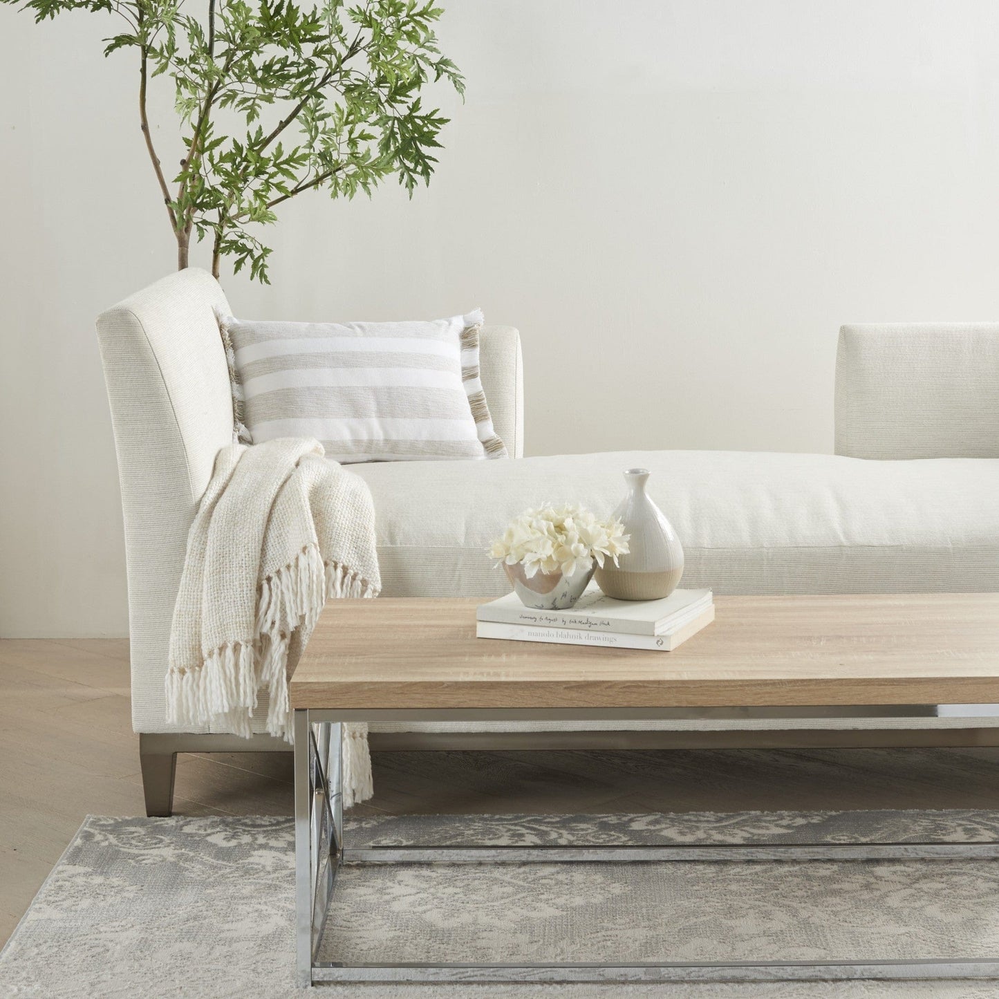 Taupe And White Stripes Lumbar Throw Pillow