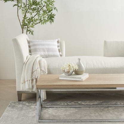 Taupe And White Stripes Lumbar Throw Pillow