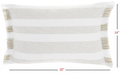 Taupe And White Stripes Lumbar Throw Pillow
