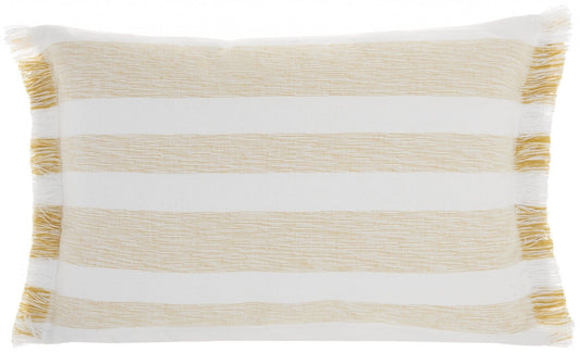 Yellow And White Stripes Lumbar Throw Pillow