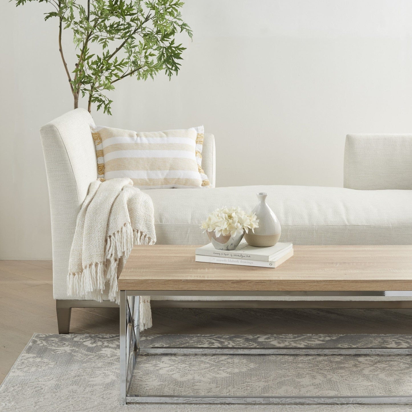 Yellow And White Stripes Lumbar Throw Pillow