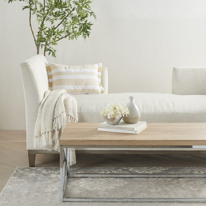 Yellow And White Stripes Lumbar Throw Pillow