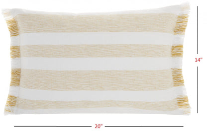 Yellow And White Stripes Lumbar Throw Pillow