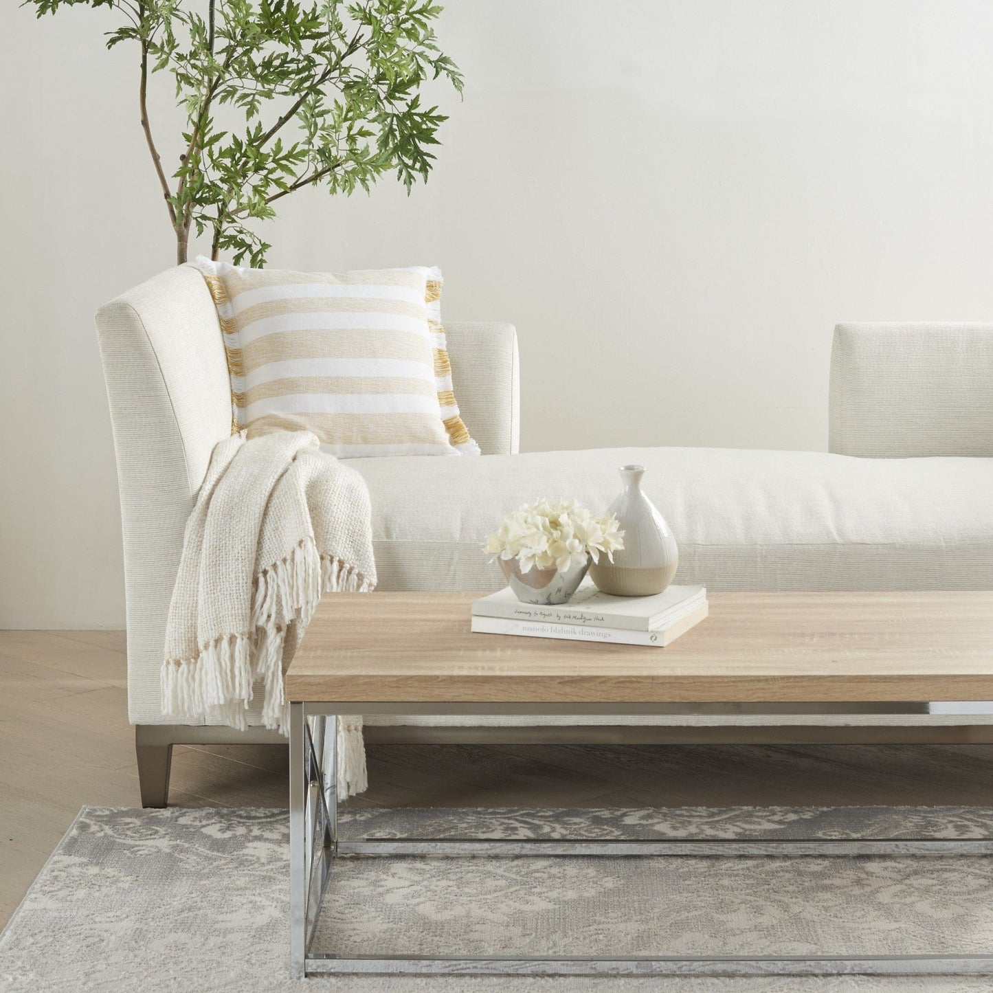 Yellow And White Soft Stripes Throw Pillow