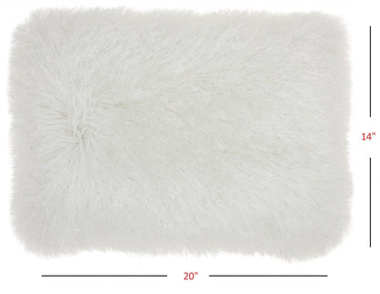 White Super Shaggy  Throw Pillow