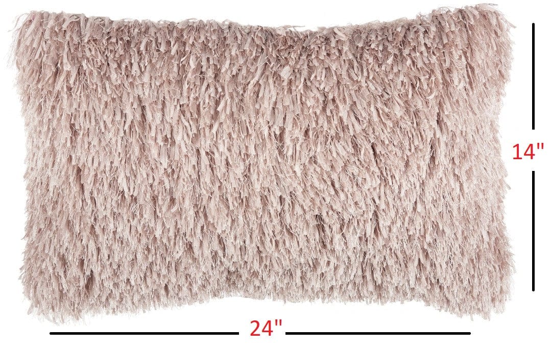 Long Blush Pink Shag Throw Pillow