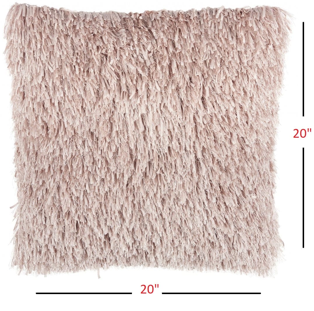 Square Blush Pink Shag Throw Pillow