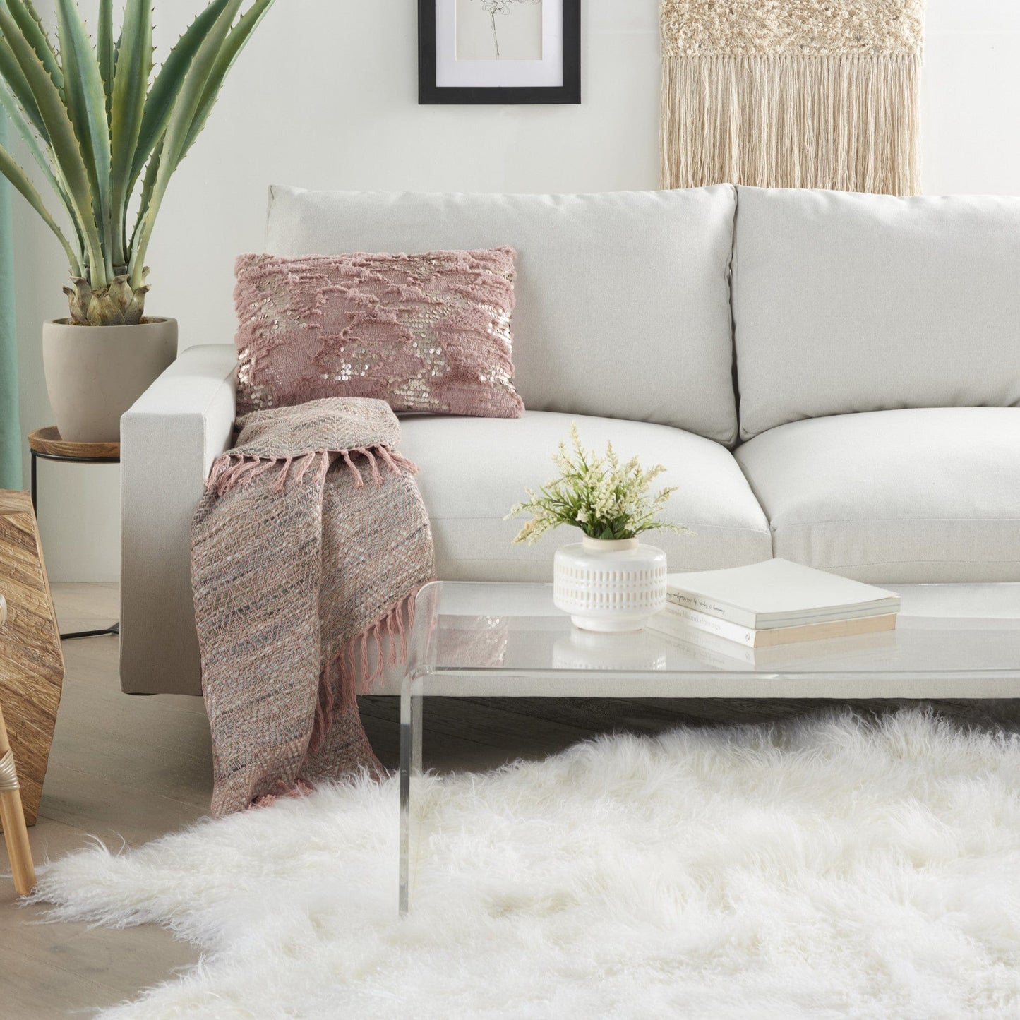 Stylish Handcrafted Blush Accent Throw Pillow