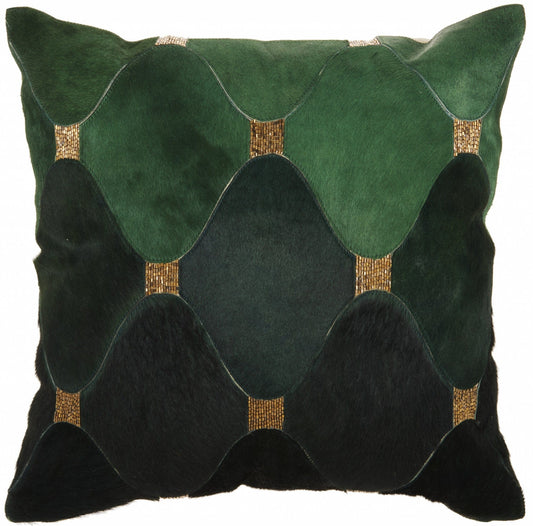 Green And Gold Diamonds Cowhide Throw Pillow
