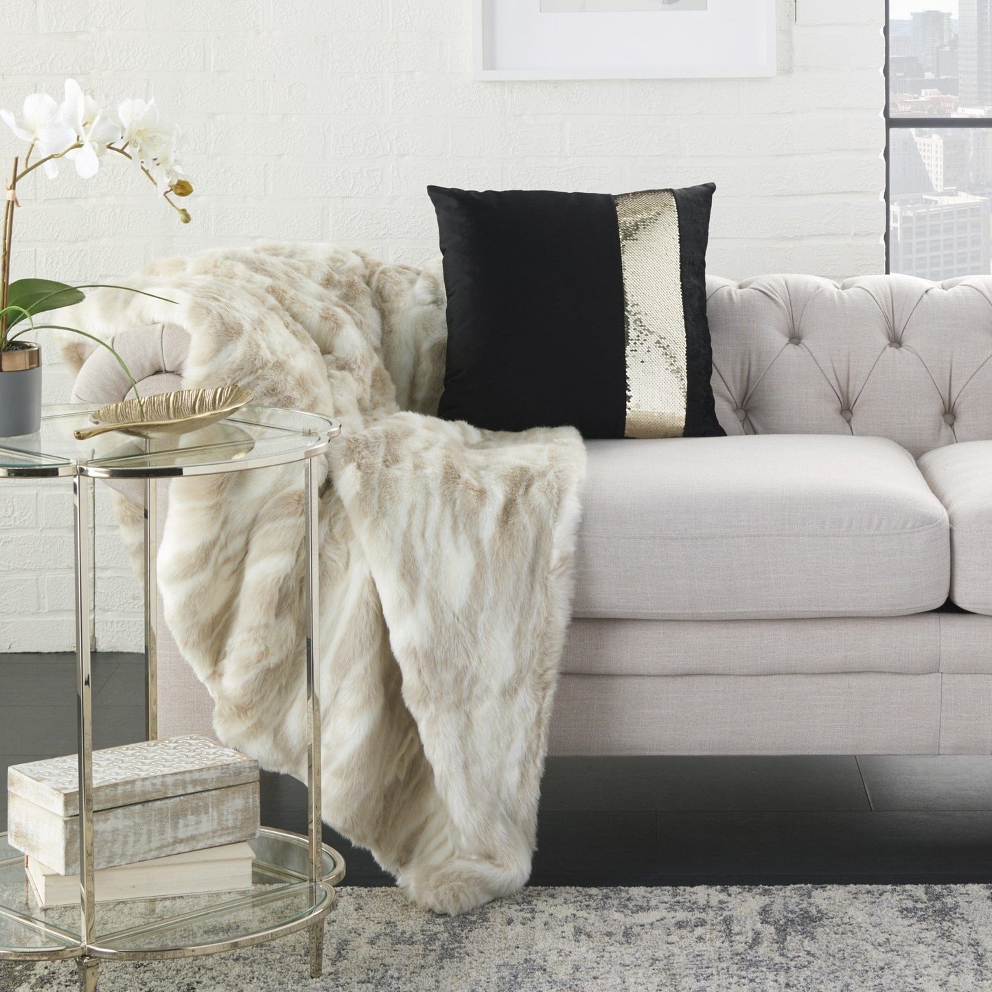 Black Throw Pillow With Sequin Stripe