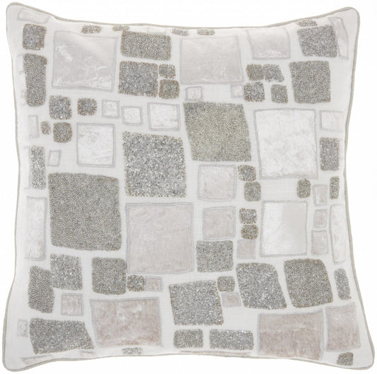 White And Silver Square Pattern Throw Pillow