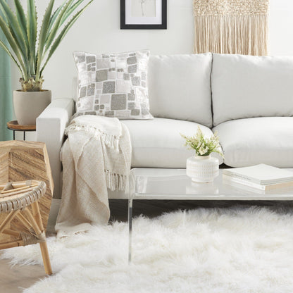 White And Silver Square Pattern Throw Pillow