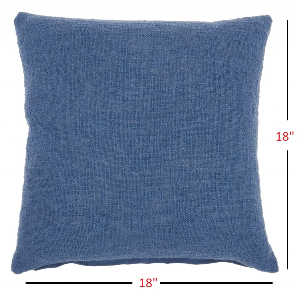 Denim Blue Solid Woven Throw Pillow