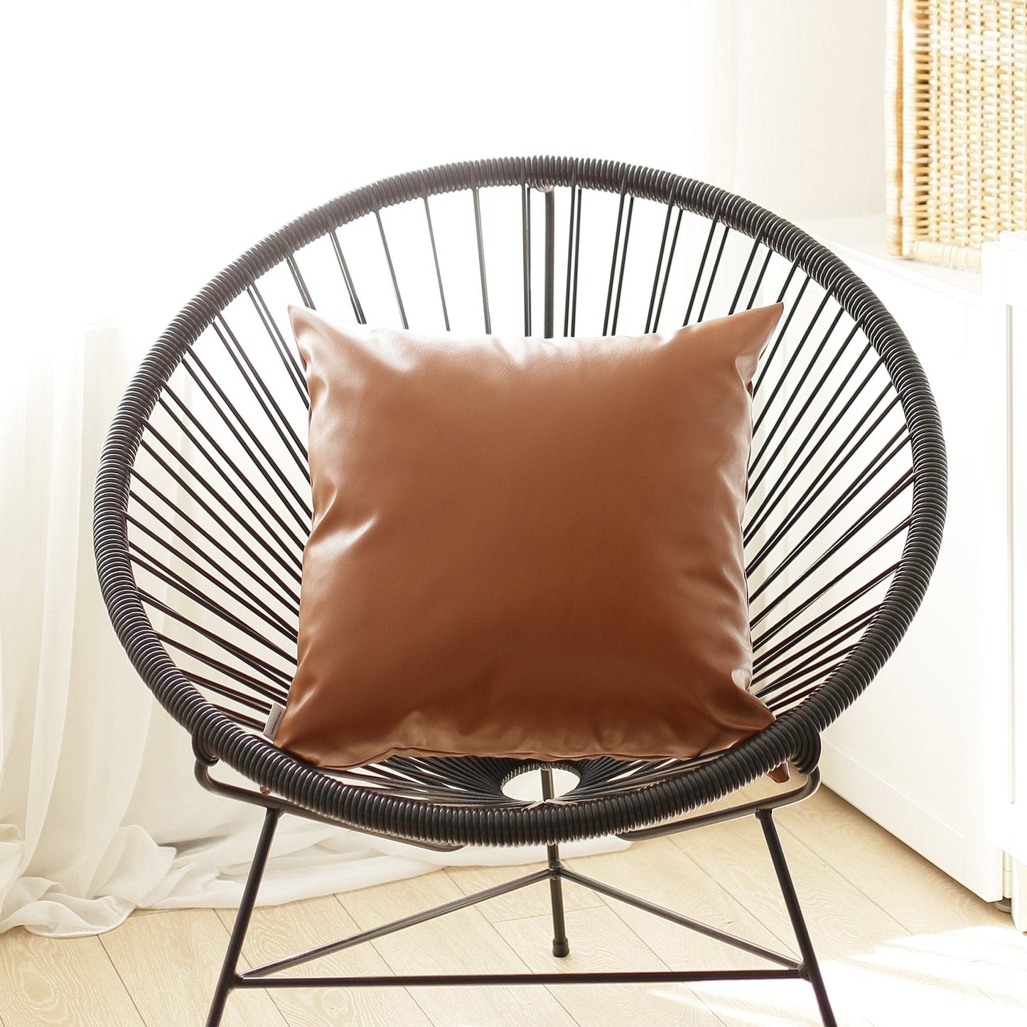 Xl Rustic Brown Faux Leather Lumbar Pillow Cover