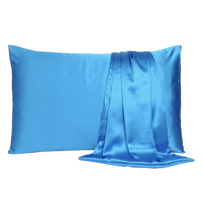 Bright Blue Dreamy Set Of 2 Silky Satin King Pillowcases