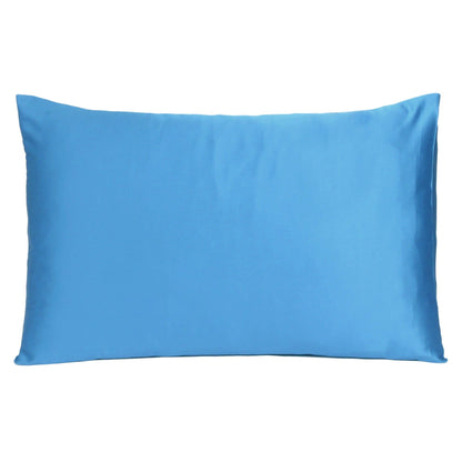 Bright Blue Dreamy Set Of 2 Silky Satin King Pillowcases