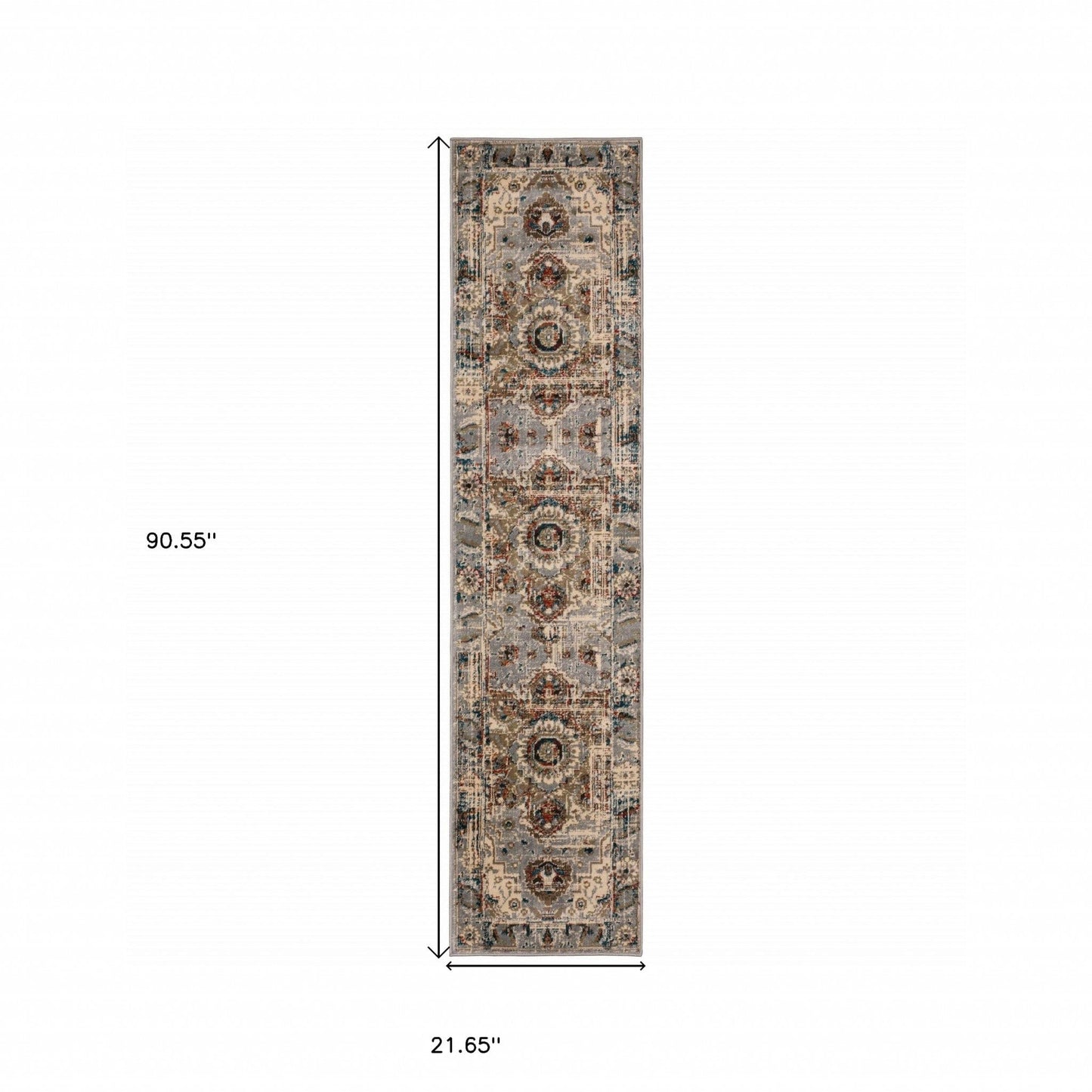 2’ X 8’ Gray And Rust Distressed Medallion Runner Rug