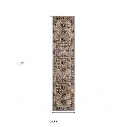 2’ X 8’ Gray And Rust Distressed Medallion Runner Rug