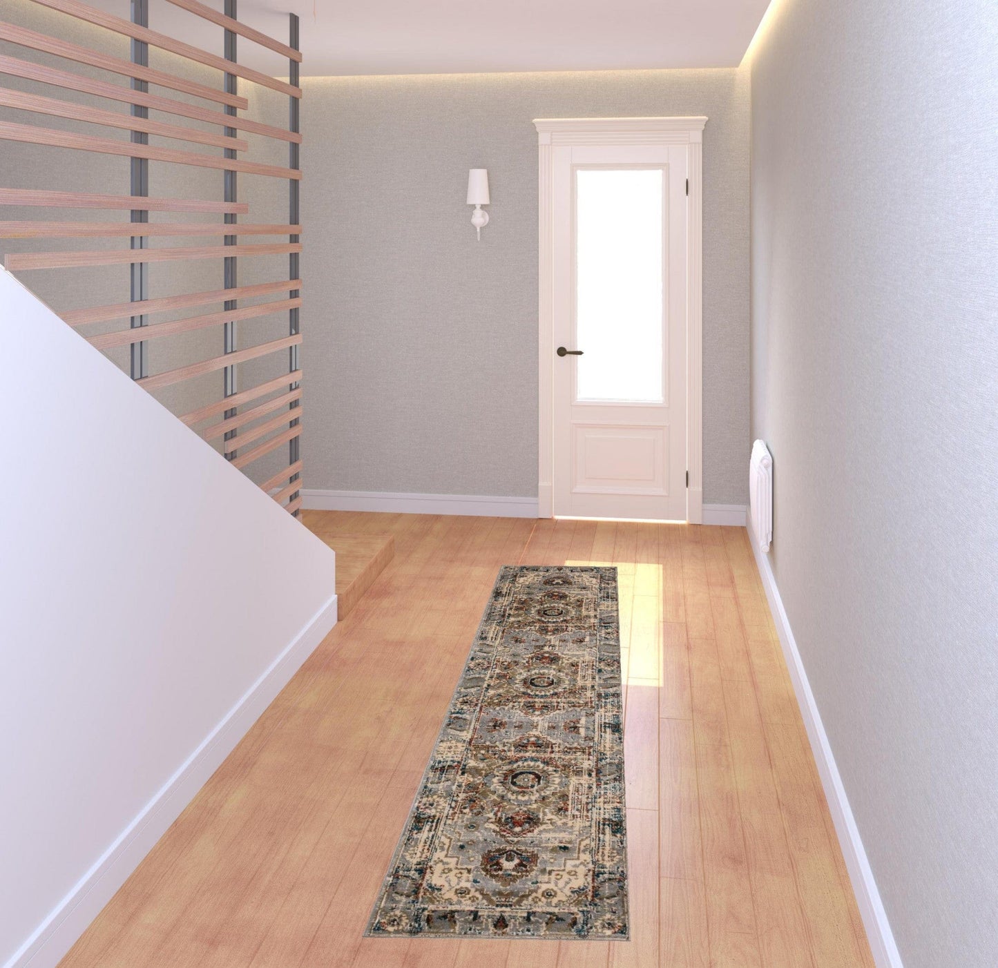 2’ X 8’ Gray And Rust Distressed Medallion Runner Rug