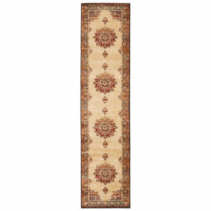 2’ X 8’ Gold And Orage Floral Medallionrunner Rug