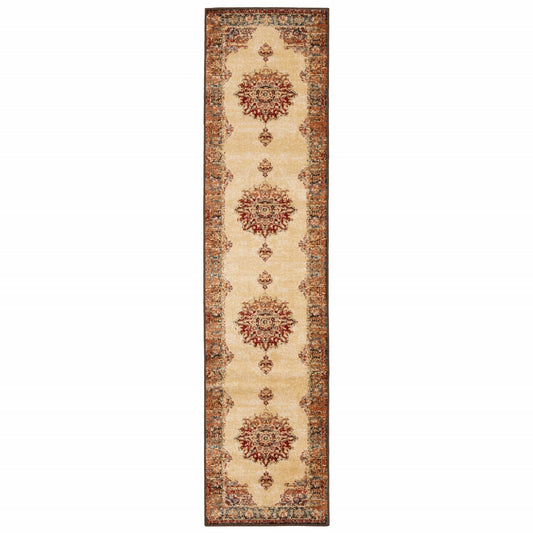 2’ X 8’ Gold And Orage Floral Medallionrunner Rug