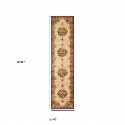 2’ X 8’ Gold And Orage Floral Medallionrunner Rug