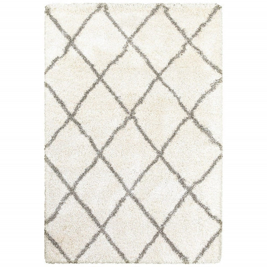 2’ X 3’ Ivory And Gray Geometric Lattice Scatter Rug