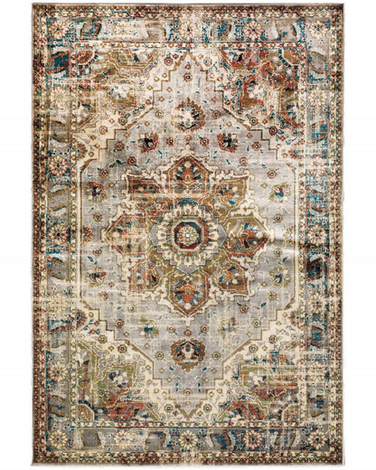 2’ X 8’ Gray And Rust Distressed Medallion Runner Rug