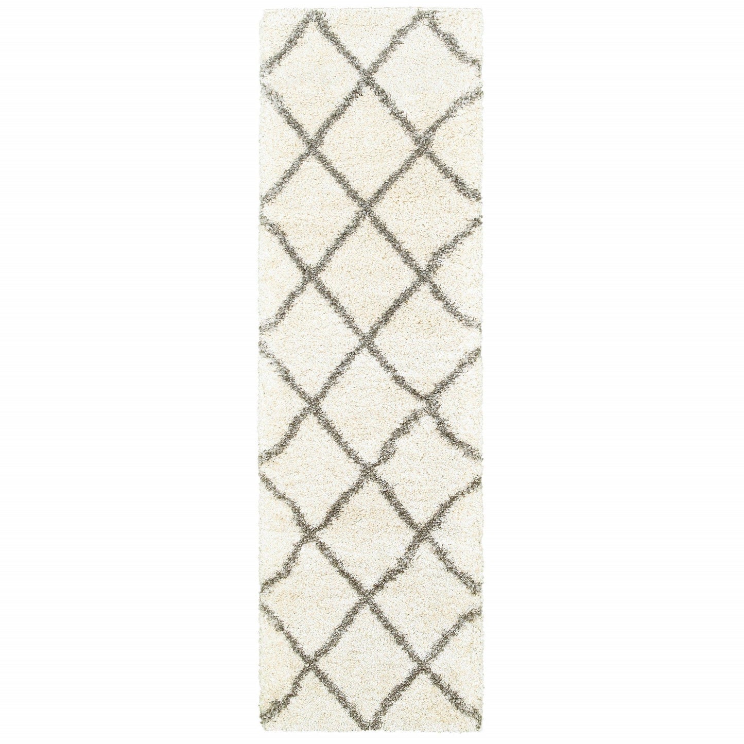 2’ X 3’ Ivory And Gray Geometric Lattice Scatter Rug
