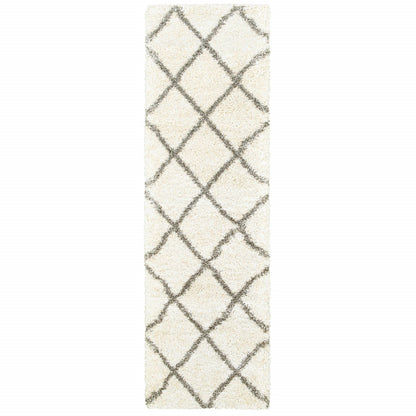 2’ X 3’ Ivory And Gray Geometric Lattice Scatter Rug