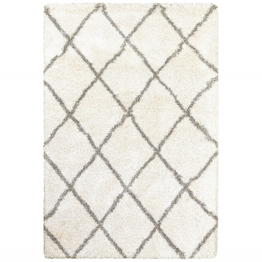 2’ X 3’ Ivory And Gray Geometric Lattice Scatter Rug