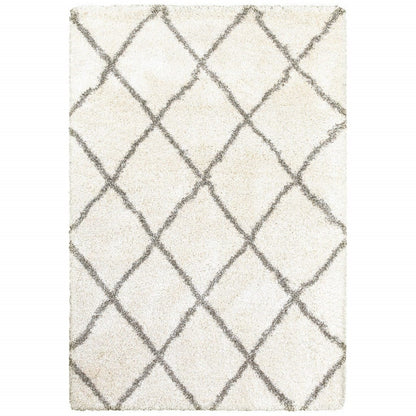 2’ X 3’ Ivory And Gray Geometric Lattice Scatter Rug