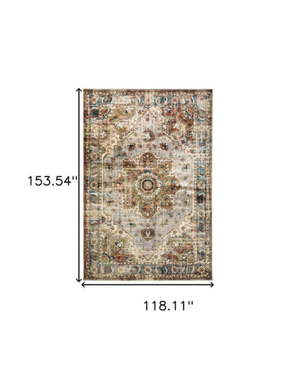 2’ X 8’ Gray And Rust Distressed Medallion Runner Rug