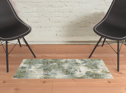 2’ X 3’ Blue And Sage Distressed Waves Indoor Scatter Rug