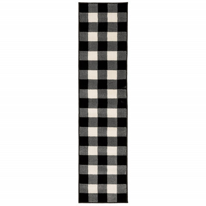 2’ X 8’ Monochromatic Gingham Pattern Indoor Runner Rug