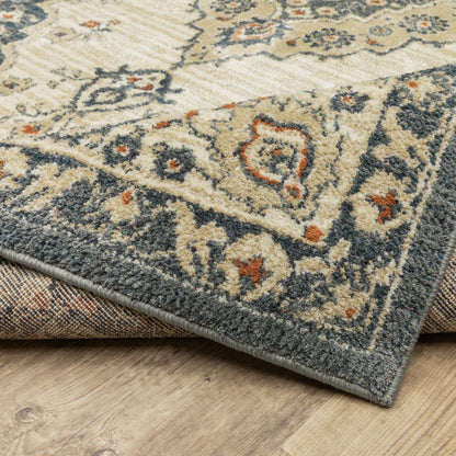 2’ X 7’ Vintage Beige And Blue Indoor Runner Rug